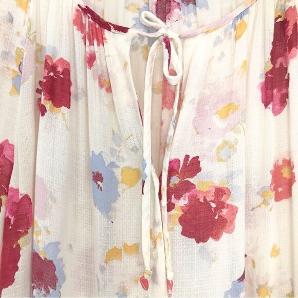 Lucky Brand Major Floral Cream Boho Peasant Festival Blouse - Picture 6 of 16